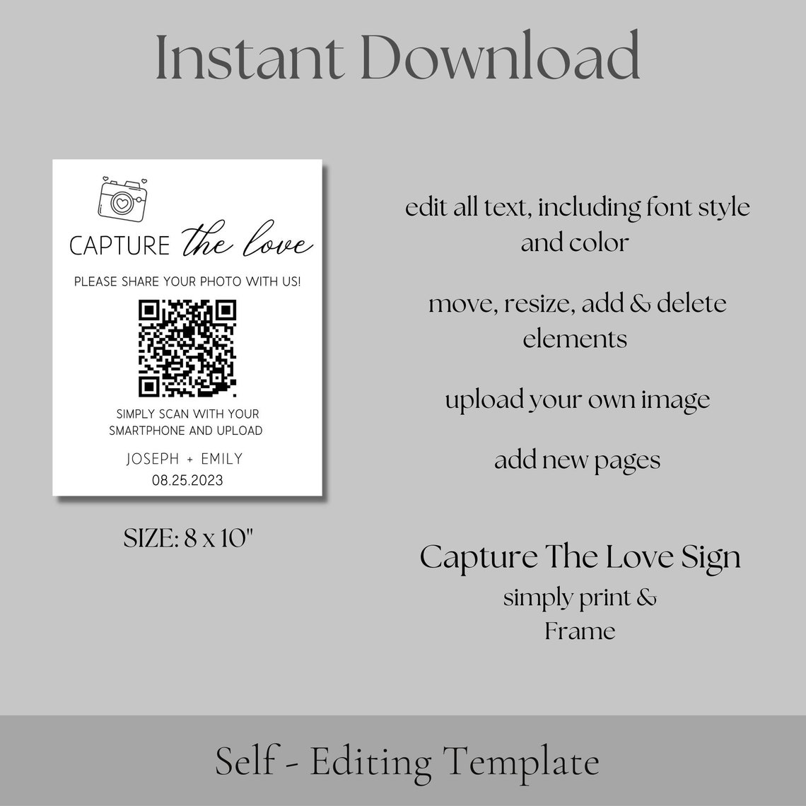 Wedding QR Code Sign Template Capture the Love QR Code Sign Etsy Wedding QR Code Sign Template Capture the Love QR Code Sign Etsy
