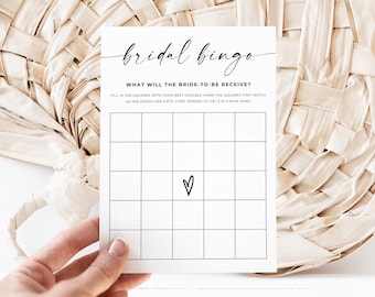 Bridal Bingo Game Template, Minimal Bridal Shower, DIY Bingo Game, Minimalist Social Game, Editable, Instant Download, 5x7, Canva