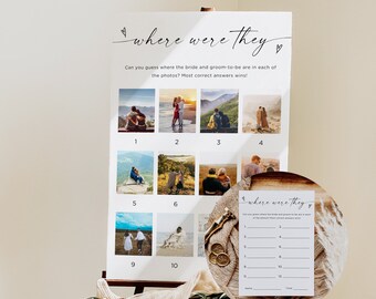Where Were They Bridal Game Poster, Minimalist Photo Guessing Game Card And Sign, Couples Shower Game, Canva, Editable Download, Canva