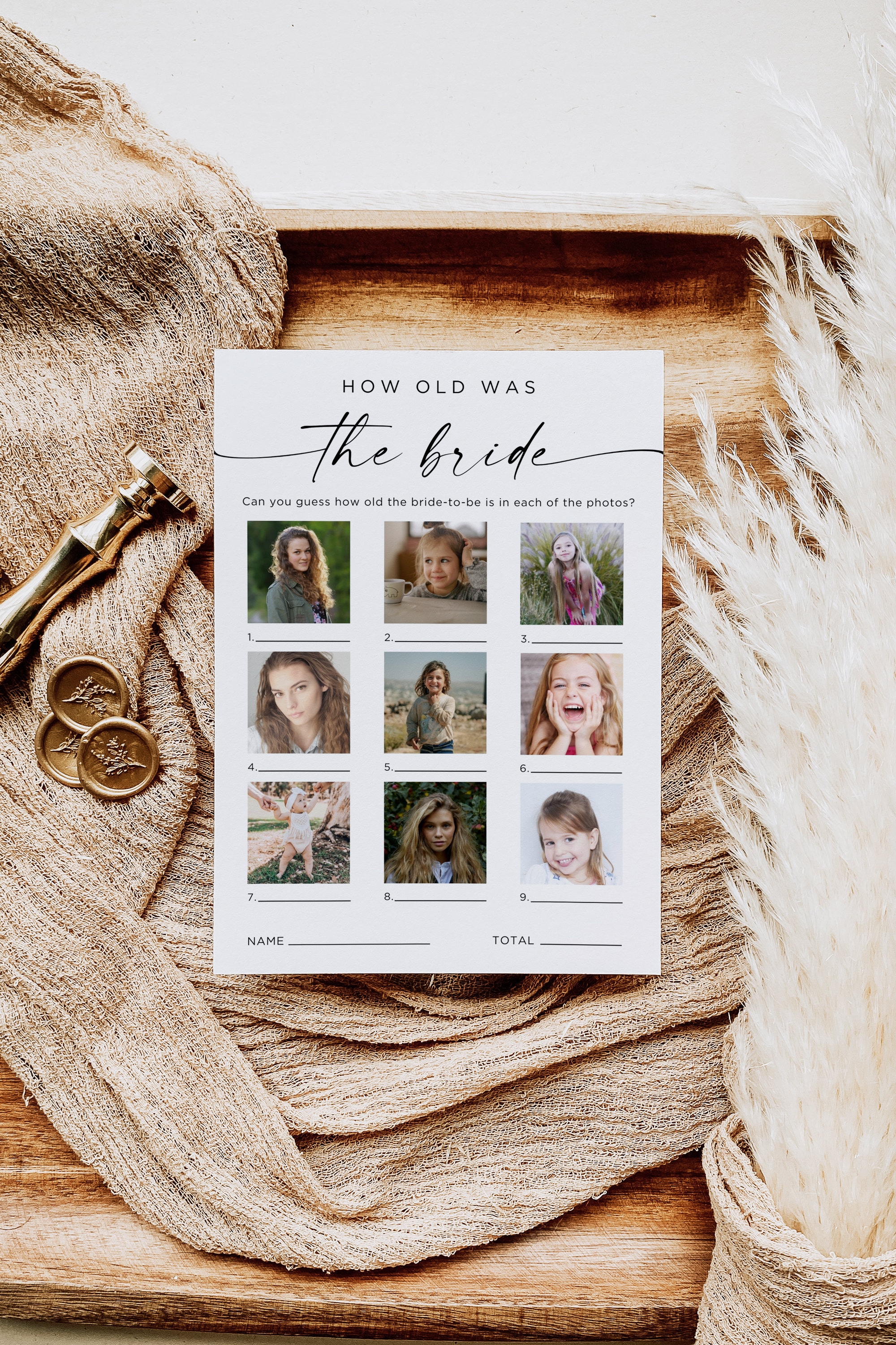 How Old Was The Bride Game, Minimalist Wedding Template, Couples Bridal Shower Game, Age Guessing Game, Photo Activity, Hen Party, Canva