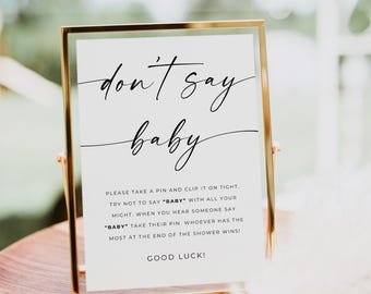 Gra Don't Say Baby Clothespin Game, Gra Don't Say Baby do druku, Minimalistyczny znak gry Baby Shower, Neutralny pod względem płci, Szablon edytowalny, Canva
