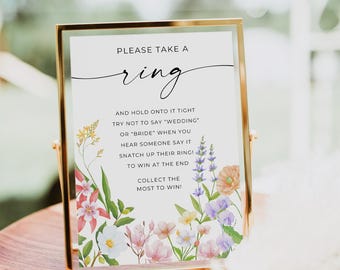 Bridal Shower Ring Game Sign, Minimalist Floral Bridal Shower Hens Party Game, Don't Say Bride Game, Put A Ring On It Wedding Game