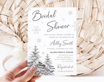 Winter Bridal Shower Invitation, Christmas Bridal Shower Invitation, Winter Wonderland Bridal Shower Invite, Editable Template, Canva