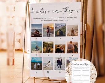 Photo Where Were They Bridal Game Poster, Minimalist Guessing Game Card And Sign, Couples Shower Game, Canva, Editable Download, Canva