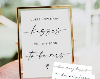 Guess How Many Kisses For The Mrs, Minimalist Bridal Shower Game, Modern Printable Candy Game, Fun Bridal Shower Game, Canva, Editable Game