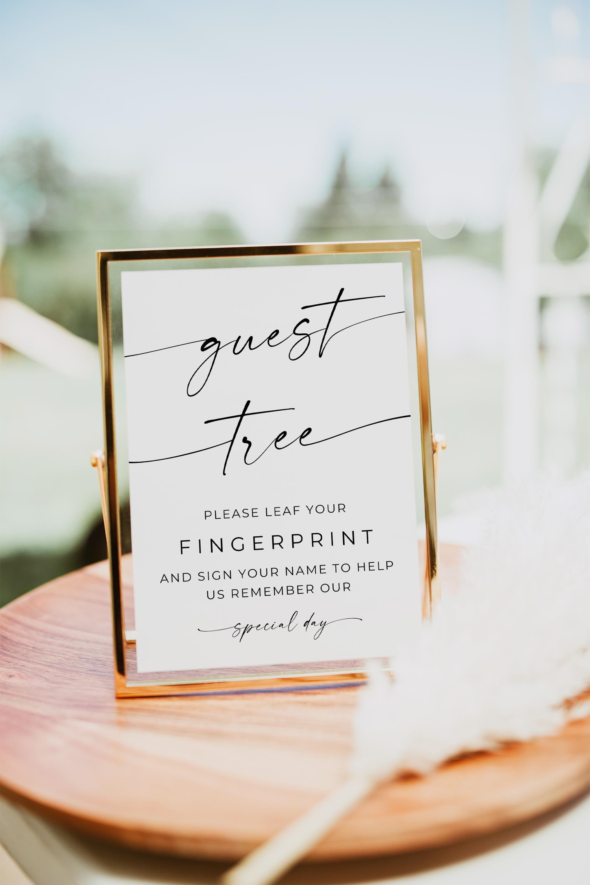 Fingerprint Guest Tree Sign, Wedding Thumbprint Guestbook Sign, Wedding Guestbook Sign, Instant Download, Instant Download, Editable, Canva