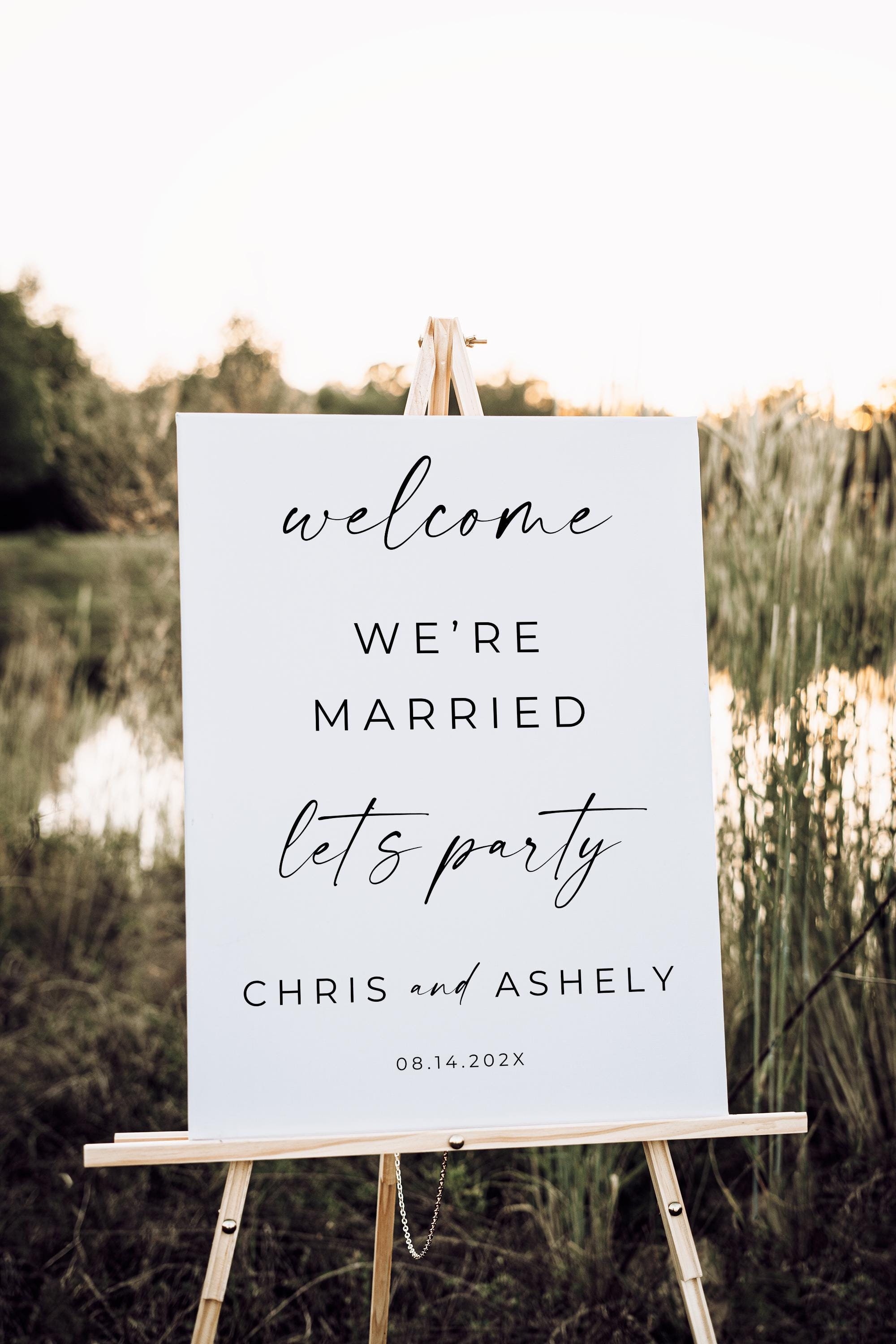 We're Married, Lets Party Sign, Modern Minimalist Welcome Sign, Fun ...