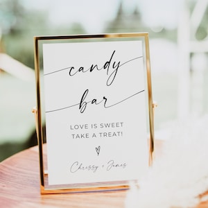Candy Bar Sign, Love Is Sweet Take a Treat, Candy Station Table Sign, Minimalist Wedding Favors Sign, Editable Template, Download, Canva