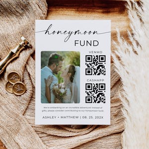 Signe de mariage de fonds de lune de miel, signe de souhaits de lune de miel de Venmo, signe de mariage moderne de QR Code, cadeau d'argent comptant de mariage, modèle de toile, téléchargement immédiat image 3
