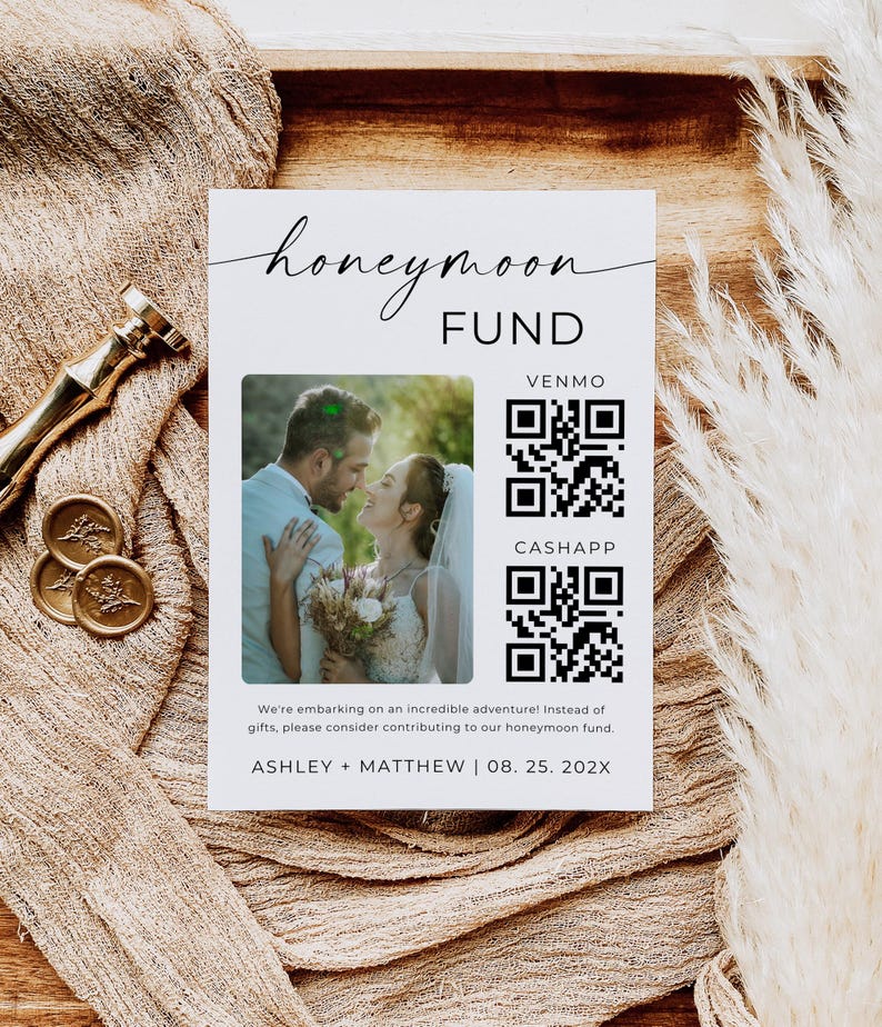 Signe de mariage de fonds de lune de miel, signe de souhaits de lune de miel de Venmo, signe de mariage moderne de QR Code, cadeau d'argent comptant de mariage, modèle de toile, téléchargement immédiat image 3