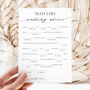 Advice Mad Libs Game, Bridal Shower or Wedding Party, Printable Mad Libs with Modern Minimalist Design, Editable Template, Instant Download