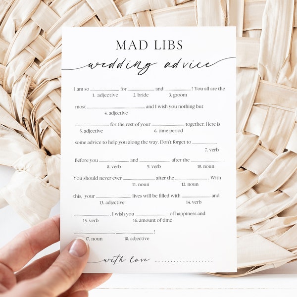 Advice Mad Libs Game, Bridal Shower or Wedding Party, Printable Mad Libs with Modern Minimalist Design, Editable Template, Instant Download