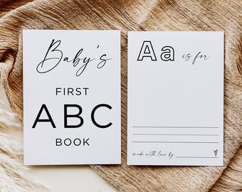 Gioco dell'alfabeto per baby shower, libro da colorare per baby shower ABC, pagina da colorare con l'alfabeto, libro degli ospiti per baby shower, il primo ABC del bambino, modifica, Canva
