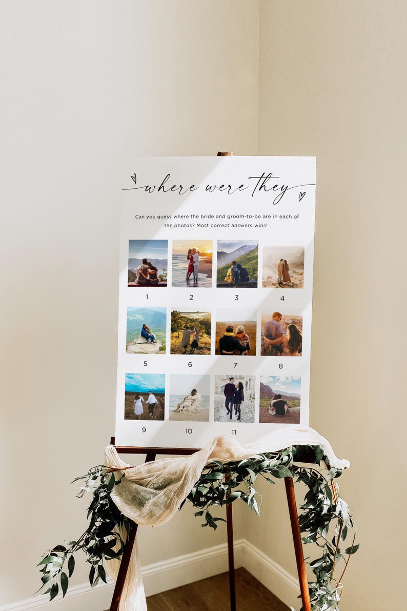 Photo Where Were They Bridal Game Poster, Minimalist Guessing Game Card And Sign, Couples Shower Game, Canva, Editable Download, Canva image 3