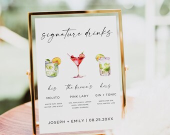 PRINTED + SHIPPED 8x10" Signature Drink Sign, Wedding Bar Menu Sign, Signature Cocktail Sign, His Hers Drink Sign, 150+ Drinks