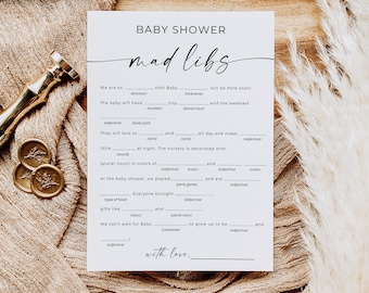 Mad Libs babyshower-spel, babyshower-pojke-flickspel, Oh Baby Mad Libs-spel, redigerbart spel, utskrivbart, rolig aktivitet för blivande föräldrar, Canva