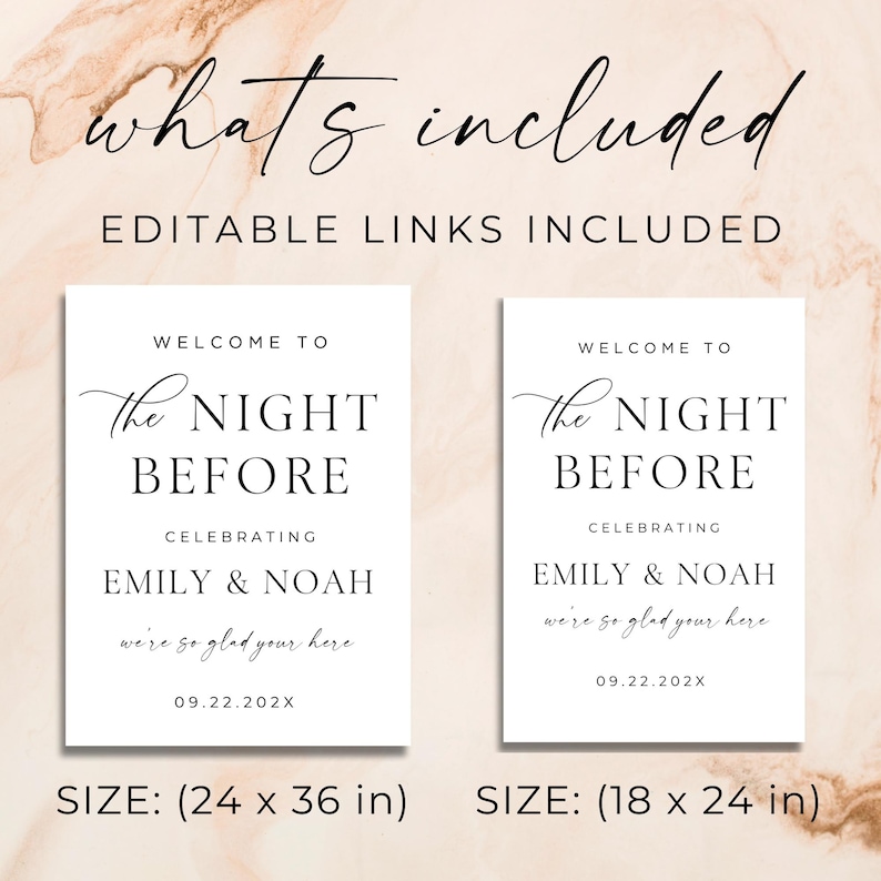 The Night Before Welcome Sign Template, Rehearsal Dinner Sign, Elegant ...