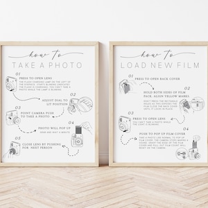 How To Load New Film Camera Instructions sign, Instax Mini Photo Guestbook Sign, Party and Wedding Reception Photo Sign, Load New Film, Edit