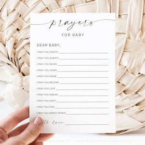 Prayer Cards For Baby, Prayers For Baby, Well Wishes for Baby, Minimalist Baby Shower Printable, Editable Template, Canva, 5x7