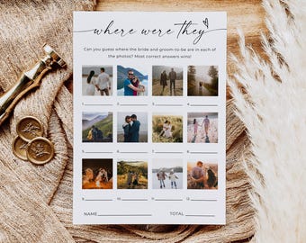 Where Were They Bridal Game, Minimalist Photo Guessing Game Card, Couples Shower Game, Canva, Fully Editable, Instant Download, Canva