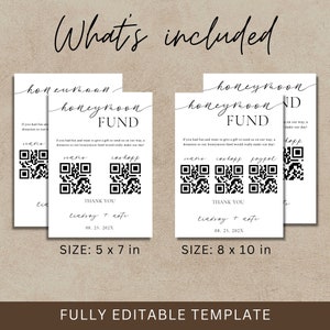 Honeymoon Fund Wedding Sign, Venmo Honeymoon Wish Sign, QR Code Modern Wedding Sign, Wedding Cash Gift, Canva Template, Instant Download image 5