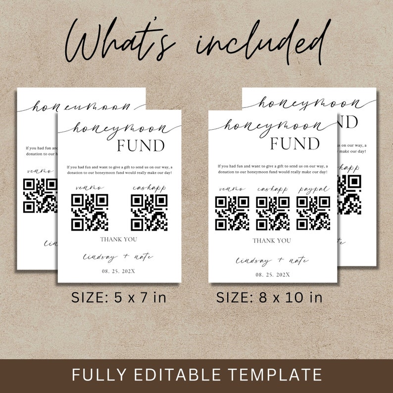 Honeymoon Fund Wedding Sign, Venmo Honeymoon Wish Sign, QR Code Modern Wedding Sign, Wedding Cash Gift, Canva Template, Instant Download image 5