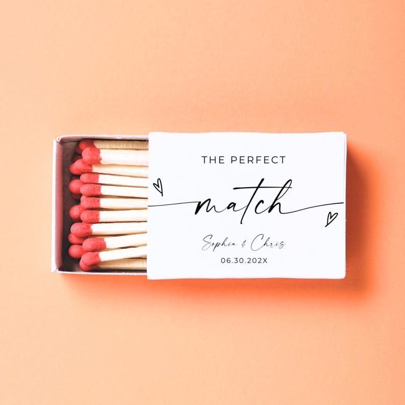 The Perfect Match Label, Minimalist Matchbox Label, Wedding Favor ...