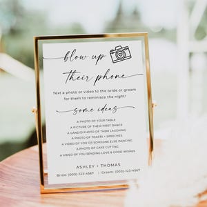 Blow Up Their Phones Sign, Wedding Photo Hunt Game, Minimalist Modern Wedding Sign, I Spy Wedding Game, Take Action Sign, Editable Canva