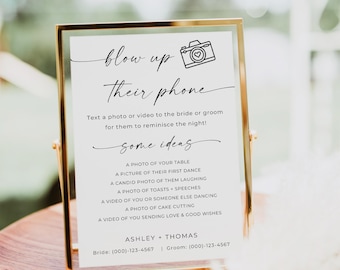 Blow Up Their Phones Sign, Wedding Photo Hunt Game, Minimalist Modern Wedding Sign, I Spy Wedding Game, Take Action Sign, Editable Canva