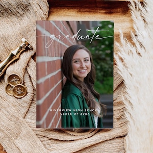 Graduation Announcement Card, Photo Graduation Card, Modern Minimalist Graduation Party Invite, Senior Announcement Card, Editable, Canva