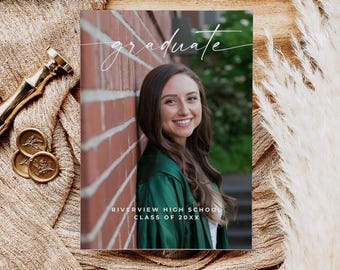 Graduation Announcement Card, Photo Graduation Card, Modern Minimalist Graduation Party Invite, Senior Announcement Card, Editable, Canva