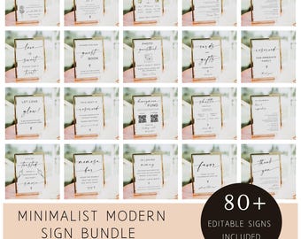 Wedding Sign Bundle Canva Minimal Modern, Editable Wedding Sign, Minimalist Wedding Signage Bundle, Editable Template, Download, Canva