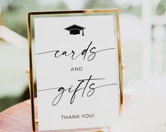 Bord voor afstuderenkaarten en cadeaus, bord voor kaarten en cadeaus Afstudeerfeest, tafelbord afstuderen, direct downloaden, bewerkbaar bord, Canva