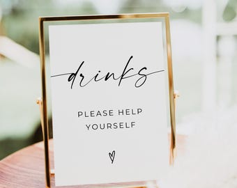 Baby Shower Drinks Display Sign, Wedding Drink Sign, Drinks Table Sign, Please Help Yourself Sign, Editable Sign, Instant Download, Canva