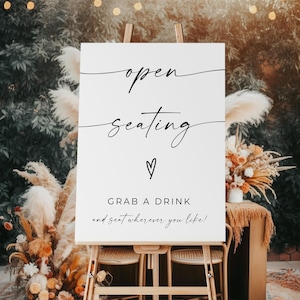 Open Seating Wedding Sign, Minimalist Wedding Sign, Modern Wedding Open Seating Sign, Boho Wedding Signage, Editable Template, Canva