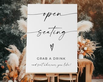 Open Seating Wedding Sign, Minimalist Wedding Sign, Modern Wedding Open Seating Sign, Boho Wedding Signage, Editable Template, Canva