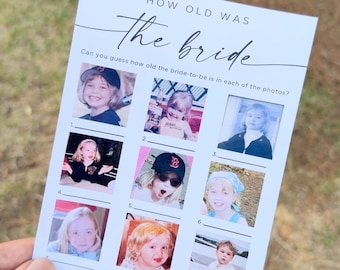 PRINTED + SHIPPED How Old Was The Bride Bridal Shower Game, Minimalist Wedding Template, Couples Game, Age Guessing Game, Photo Activity