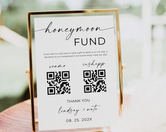 PRINTED + SHIPPED 8x10" Honeymoon Fund Wedding Sign, Venmo Honeymoon Wish Sign, QR Code Modern Sign, Wedding Cash Gift, Reception Table
