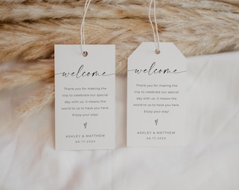 Wedding Welcome Tag Template, Minimalist Wedding Welcome Favor Tag, Hotel Welcome Bag Tag, Editable Template, Instant Download, Canva