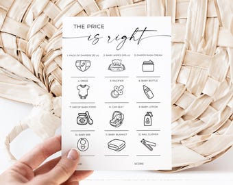 Baby Shower Price is Right Game, Gender Neutral, Minimalist Minimal Baby Shower, Editable Template, Digital Download, Canva