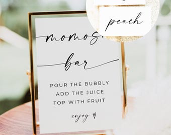 Momosa Bar Sign & Tag, Minimalist Baby Shower Mimosa, Bubbly Bar Sign, Modern Baby Bridal Shower, Editable Download, Canva Template