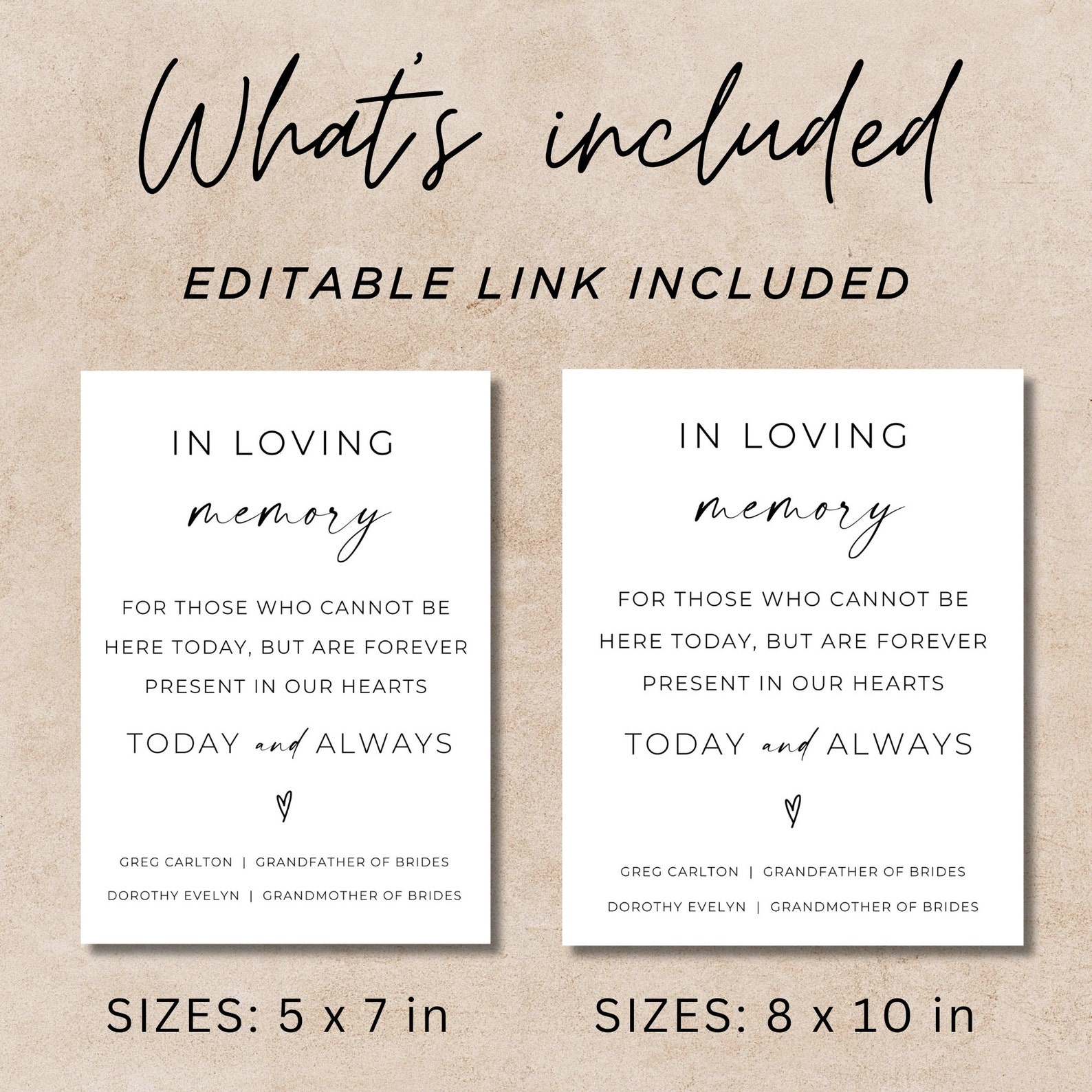 In Loving Memory Wedding Sign Printable, Modern Forever in Our Hearts ...