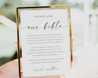 Wedding Guest Book Bible Sign, Printable Bible Guest Book Sign, Minimalist Modern Wedding Sign, Bible Verse Guestbook, Editable, Canva