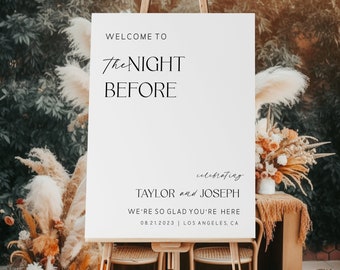 Rehearsal Dinner Welcome Sign Template, Wedding Rehearsal Dinner Sign, The Night Before Wedding Welcome Sign, The Night Before Rehearsal