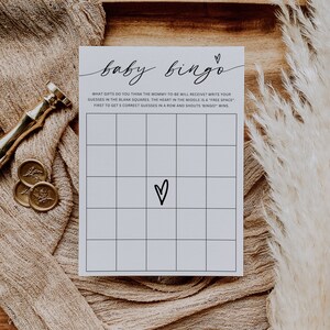 Juego de bingo baby shower en blanco, plantilla de juego de bingo bebé, tarjetas de bingo baby shower, juego de baby shower imprimible, descarga editable, Canva, 5x7