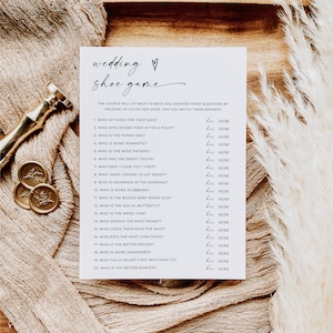 Questions pour le jeu de chaussures lors des mariages, Le jeu de chaussures de mariage, Jeux de shower de mariage, Jeu de shower de mariage modifiable, Il a dit qu'elle a dit, Jeu amusant