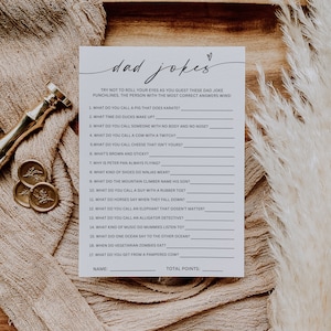 Baby shower papa grappen spel, papa grappen douche spel trivia, minimalistische baby shower party game kaarten, baby shower games afdrukbaar, bewerkbaar