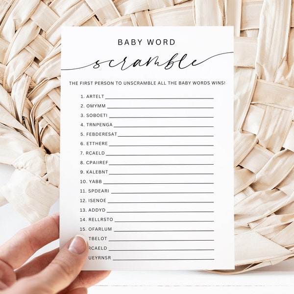 Word Scramble Baby Shower Game Answer, Baby Shower Word Puzzle Game, Printable Baby Shower Game, Gender Neutral Game, Download, Canva, Edit