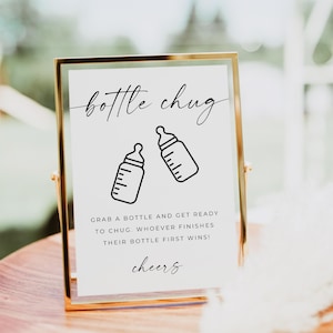Baby Bottle Chug Game, Baby Brewing, Modern Baby Sign, Gender Neutral Printable Sign, Drink Up, Instant Download, Editable Template, Canva