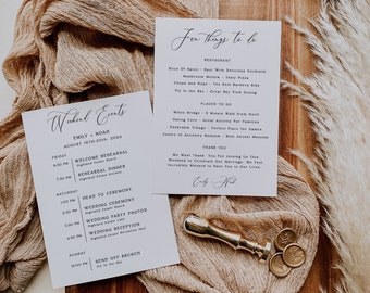 Destination Wedding Itinerary Template, Wedding Weekend Timeline Template, Wedding Welcome Bag Note & Timeline, Wedding Itinerary Events